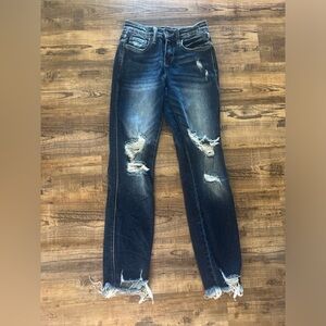 Flying Monkey Blue Ankle Cropped Jeans with Distressed Design